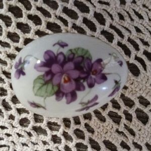 Limoges France Ceramic Egg Shape Trinket Box with Removable Lid Flower Design